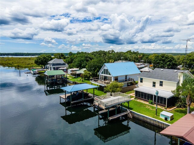 aerial view with a water view