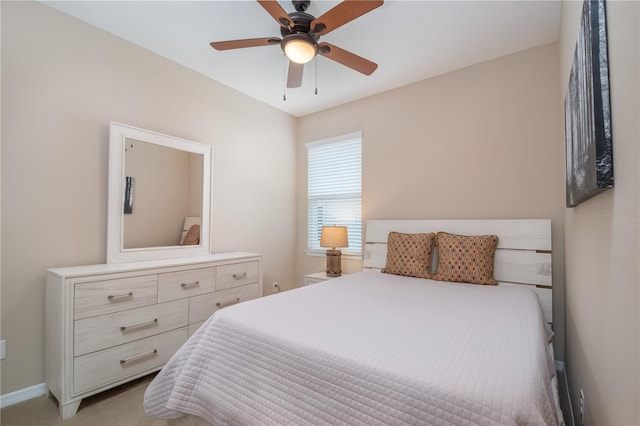 bedroom featuring carpet flooring and ceiling fan