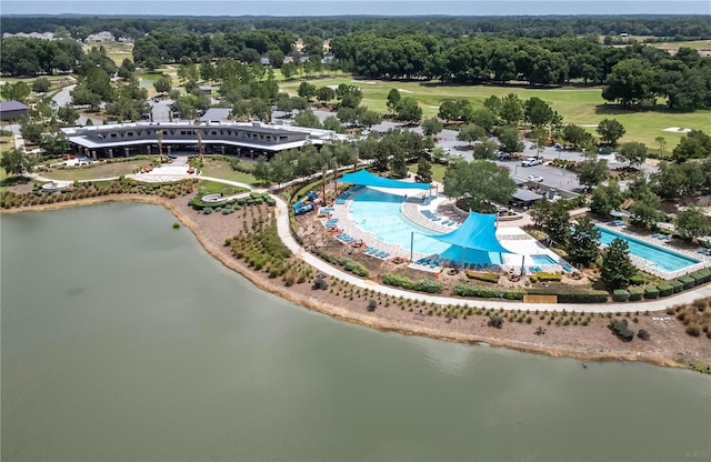 aerial view with a water view