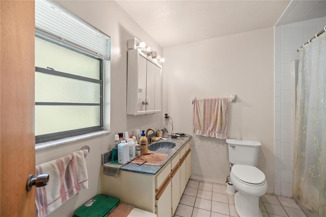 bathroom with vanity, toilet, and tile patterned flooring