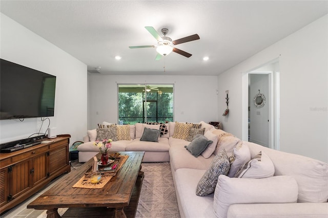 living room with ceiling fan