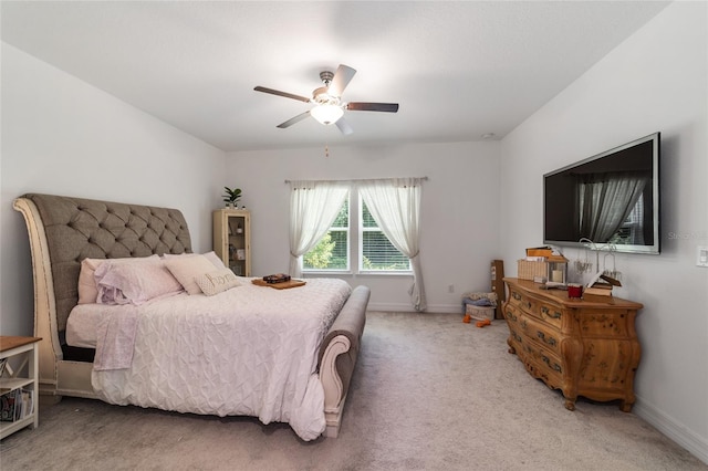 bedroom featuring ceiling fan and carpet flooring