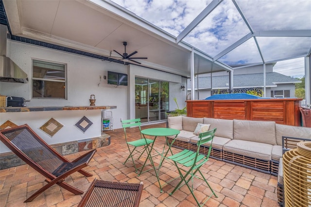 view of patio / terrace with a lanai and outdoor lounge area