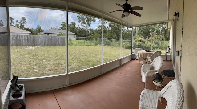 sunroom / solarium with ceiling fan