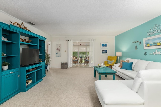 living room with a textured ceiling