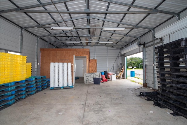 garage with metal wall