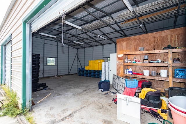 garage with metal wall