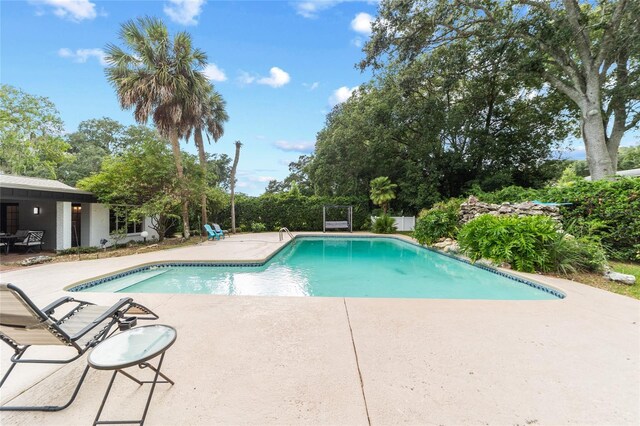 view of swimming pool with a patio area