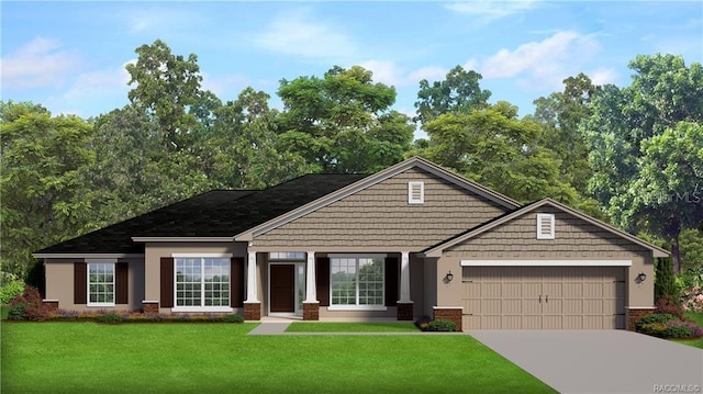 exterior space with a front yard and a garage