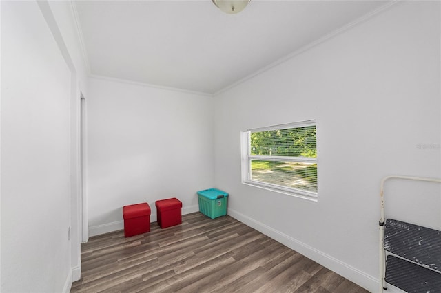 empty room featuring hardwood / wood-style flooring and crown molding