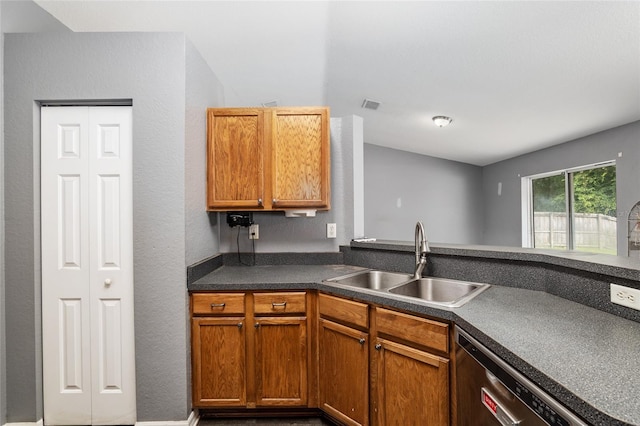 kitchen with sink, kitchen peninsula, and dishwasher