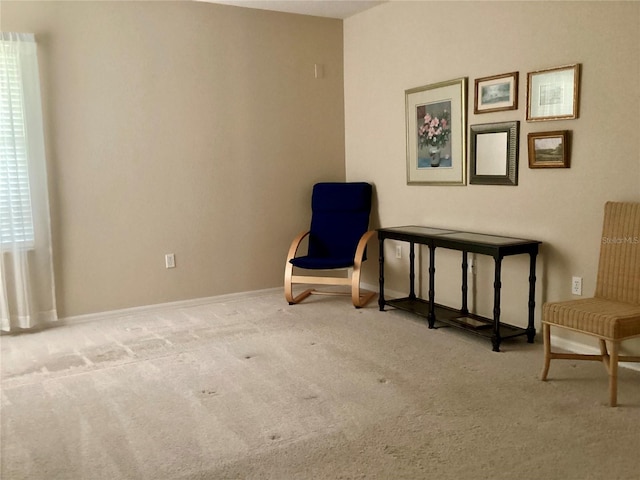 living area featuring light colored carpet