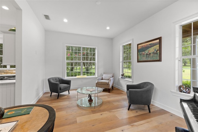 living area with light hardwood / wood-style floors