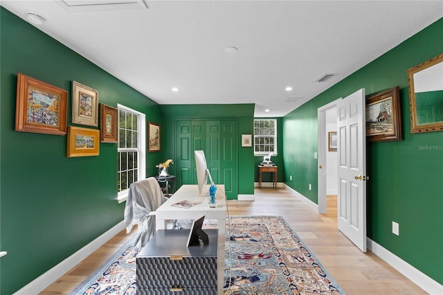 interior space with light hardwood / wood-style floors