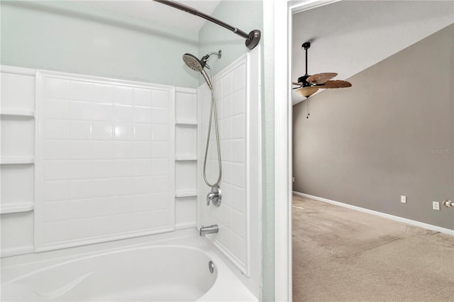 bathroom with shower / bath combination and ceiling fan