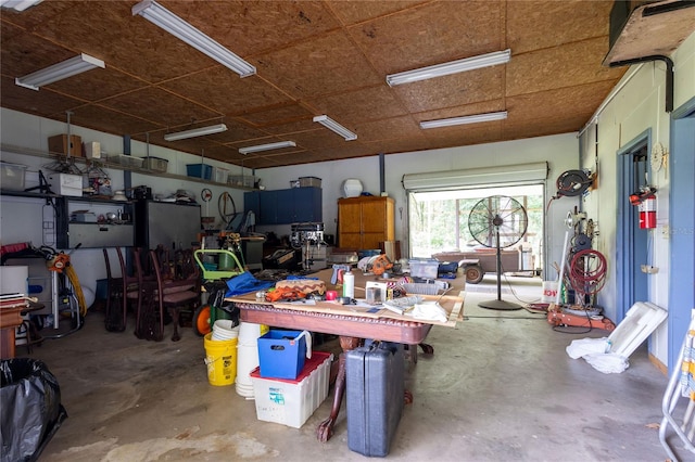 garage featuring a workshop area