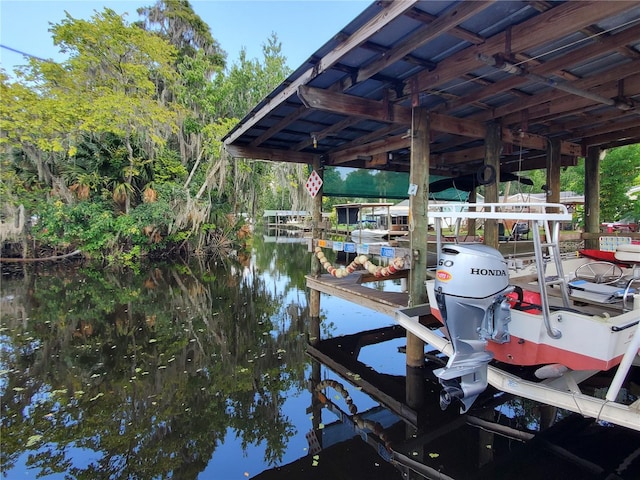 dock area with a water view