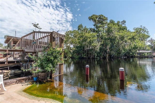 dock area featuring a water view