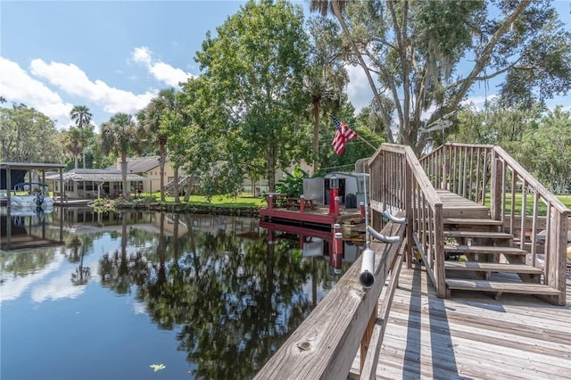 view of dock with a water view