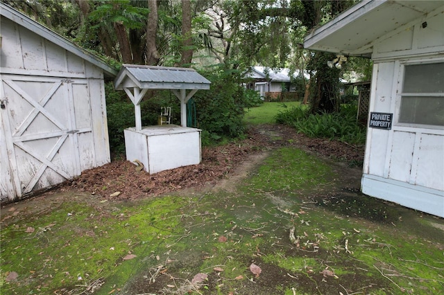 view of yard with an outbuilding and a storage unit