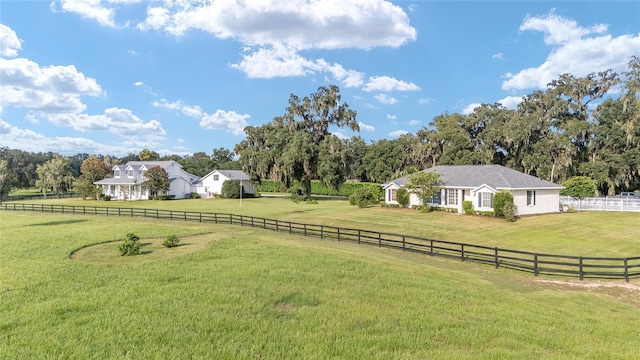 view of yard with a rural view and fence