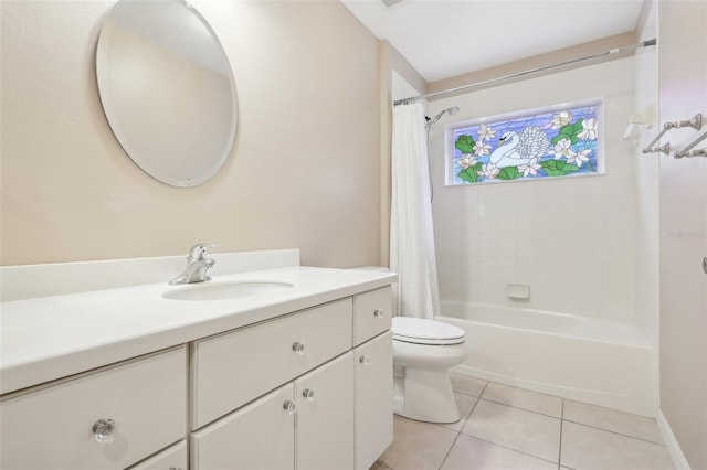 full bathroom with tile patterned floors, vanity, shower / bath combo, and toilet