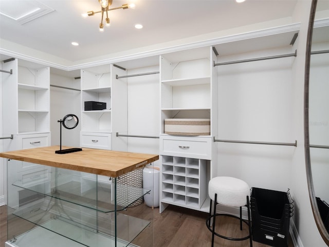 walk in closet featuring dark wood-type flooring