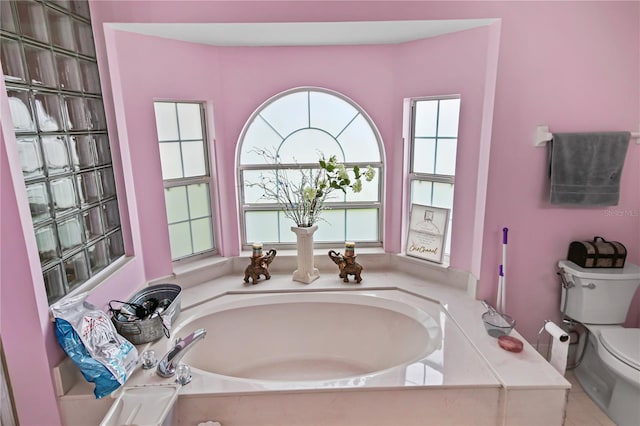 bathroom featuring toilet and a washtub