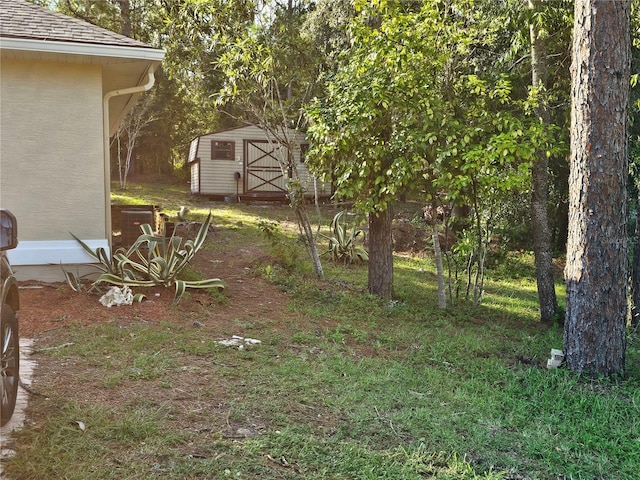 view of yard with a shed