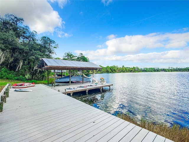 view of dock with a water view