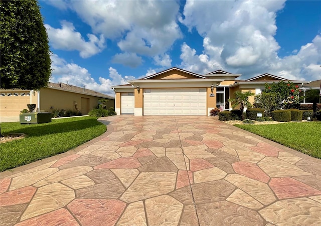 view of front of house with a front lawn and a garage