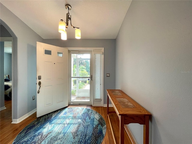 foyer entrance featuring a chandelier and hardwood / wood-style floors