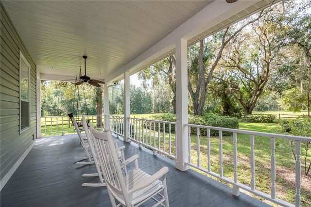 deck featuring ceiling fan