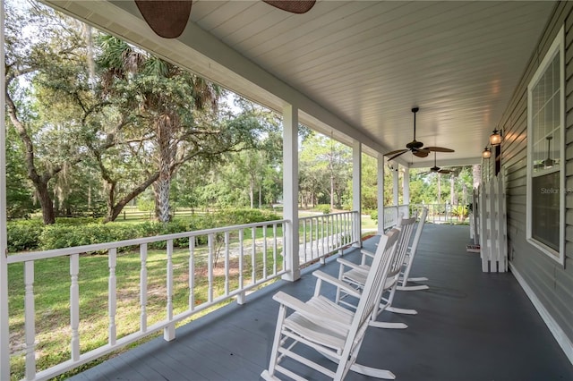 view of patio / terrace featuring covered porch and a ceiling fan