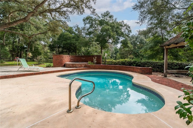 view of swimming pool featuring a patio