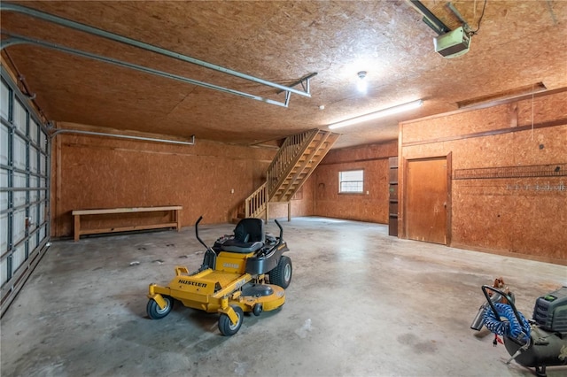 garage with a garage door opener