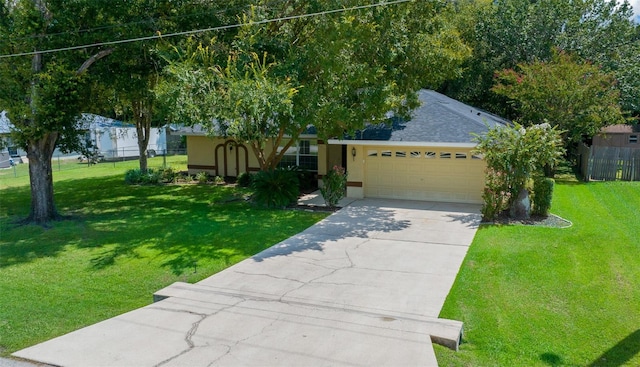 view of front facade with a garage and a front lawn