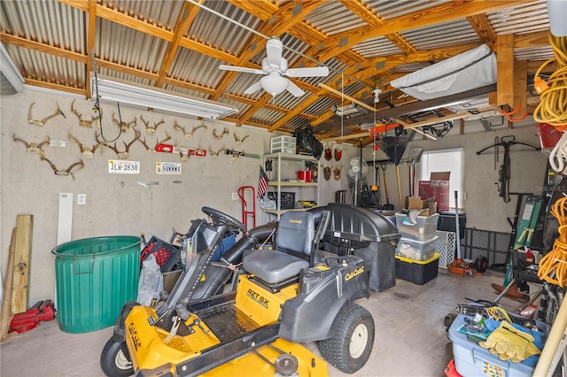 garage with ceiling fan