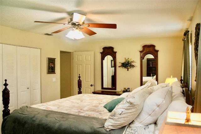 bedroom with a closet and ceiling fan