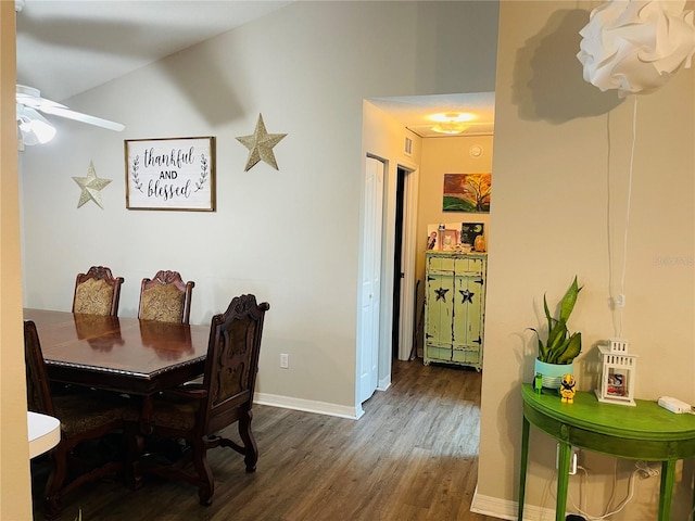 dining room featuring hardwood / wood-style flooring and ceiling fan