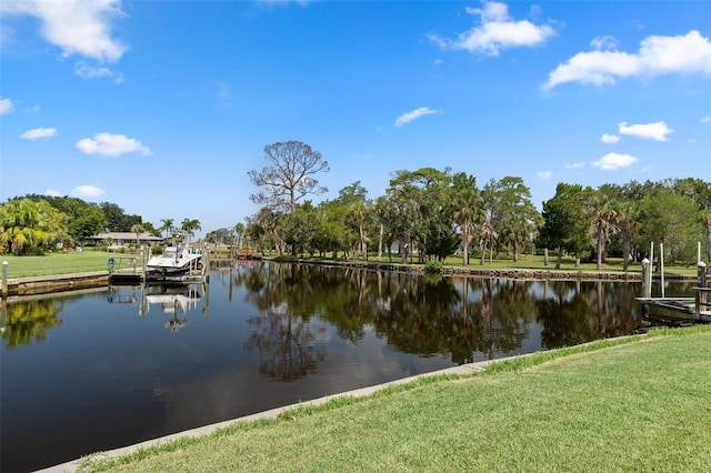 property view of water featuring a dock