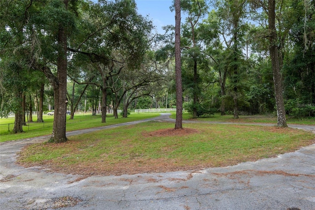 view of property's community with a lawn