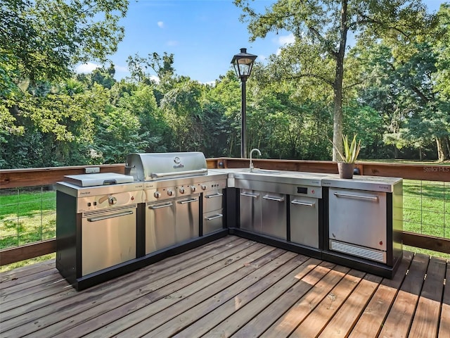 wooden terrace with exterior kitchen