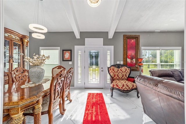 interior space with beam ceiling