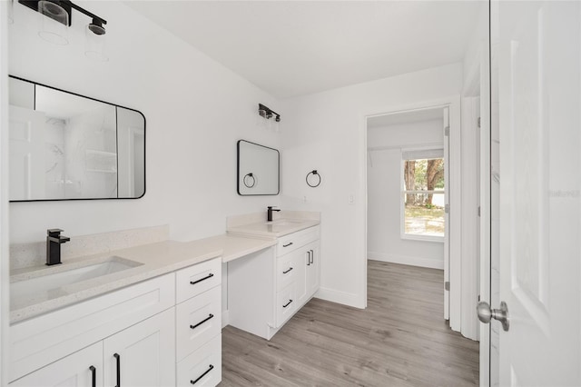 bathroom featuring wood-type flooring and vanity