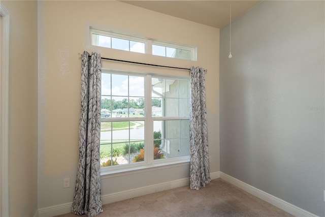 interior space featuring light carpet