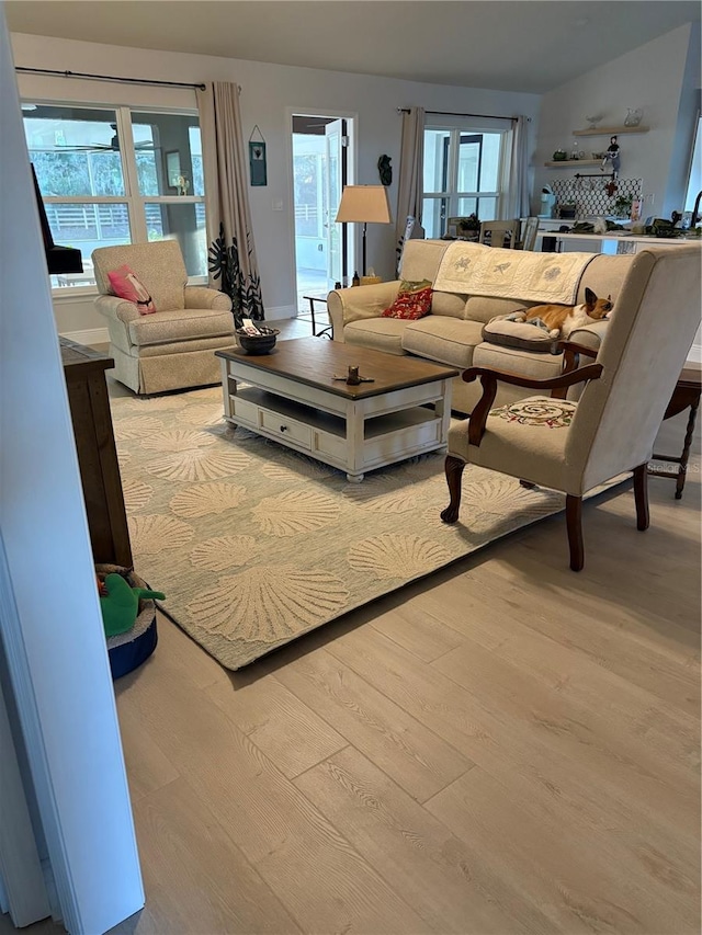 living room featuring light wood-type flooring