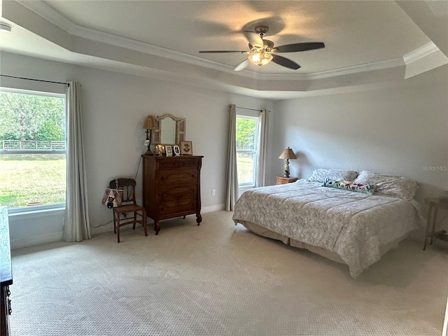 25 NW 45th Loop, Ocala, FL 34475 - bedroom with light carpet, a tray ceiling, ornamental molding, and multiple windows