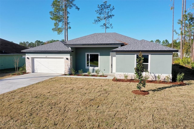 77 Edith Pope Dr, Palm Coast, FL 32164 - view of front of house with an attached garage, roof with shingles, driveway, and stucco siding
