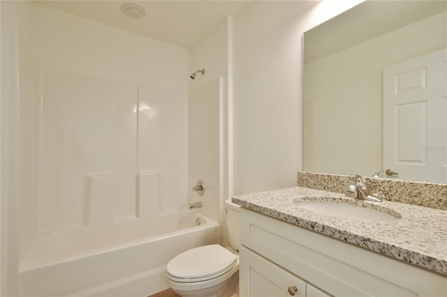 full bathroom with vanity, toilet, and shower / tub combination